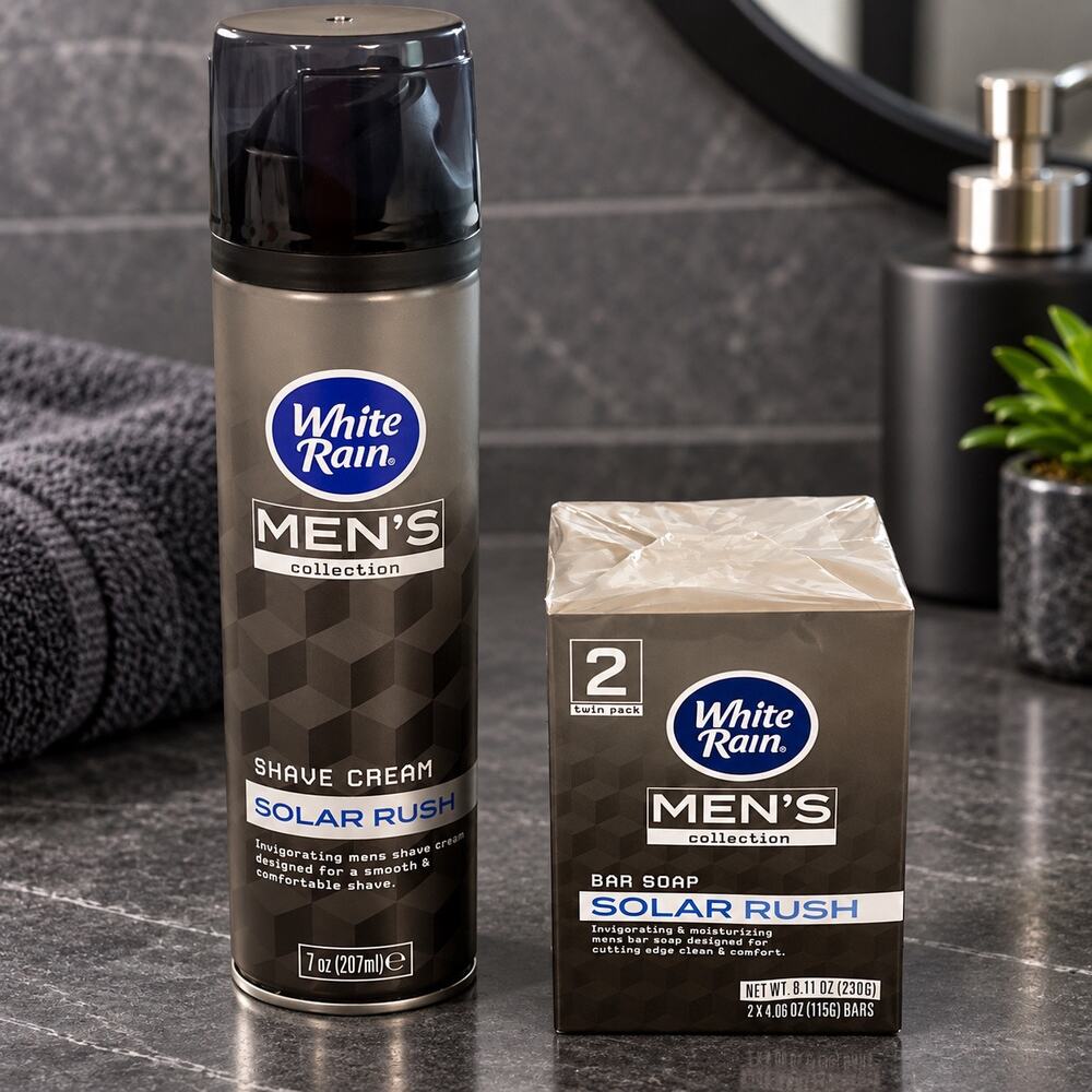 White Rain Mens Solar Rush Shave Cream 7 oz Bar Soap 2 Pack New Sealed